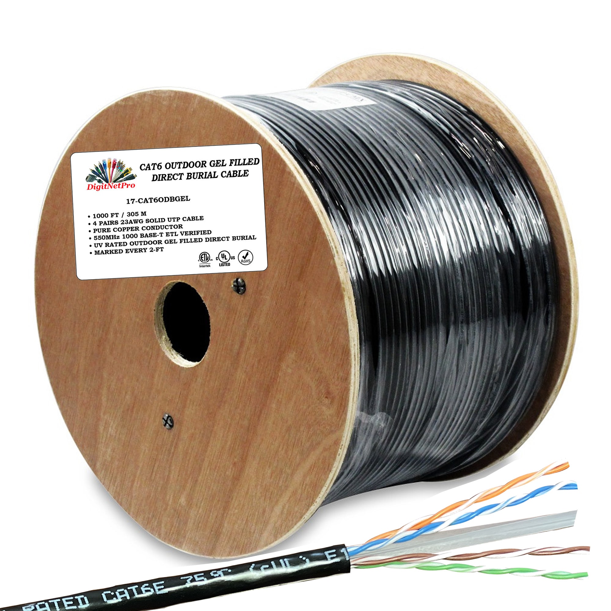 17-CAT6ODBGEL CAT6 Outdoor Gel Filled Direct Burial Cable - 1000FT