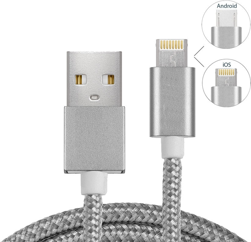 70-5101-062 2-In-1 Quick Charge USB to Lightning and Micro Charging Cable Braided Material 3FT