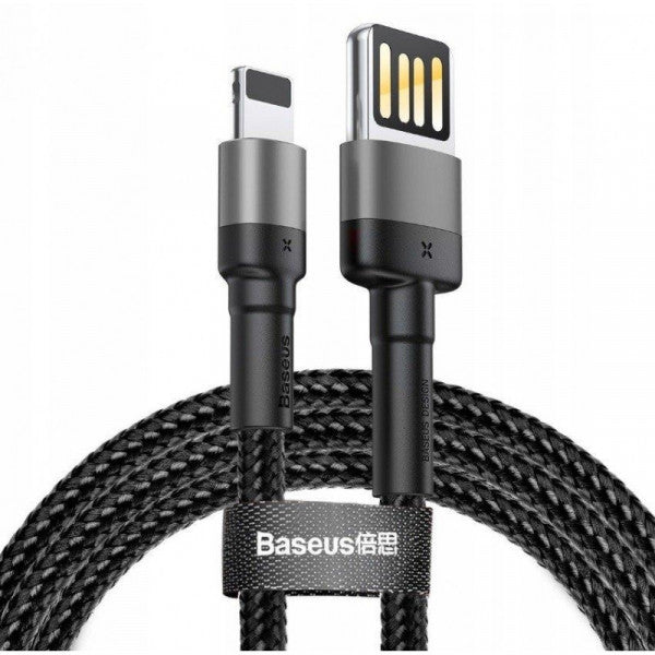 70-4CALKLF-HG1 Fast Charging Lightning Cable, 2M, Braided Wire, Grey Black, double-sided USB insertion