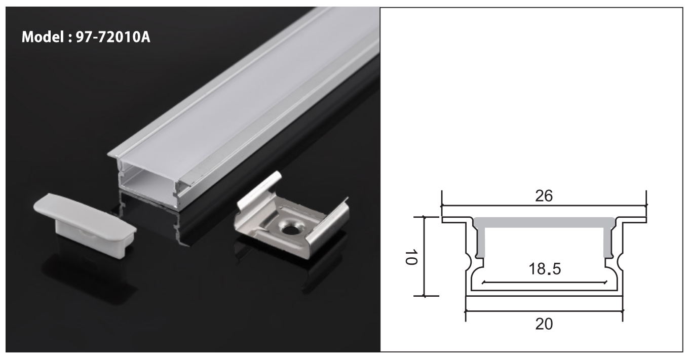 97-72010A RECESSED LED CHANNEL 20X10MM 8FT with Cover