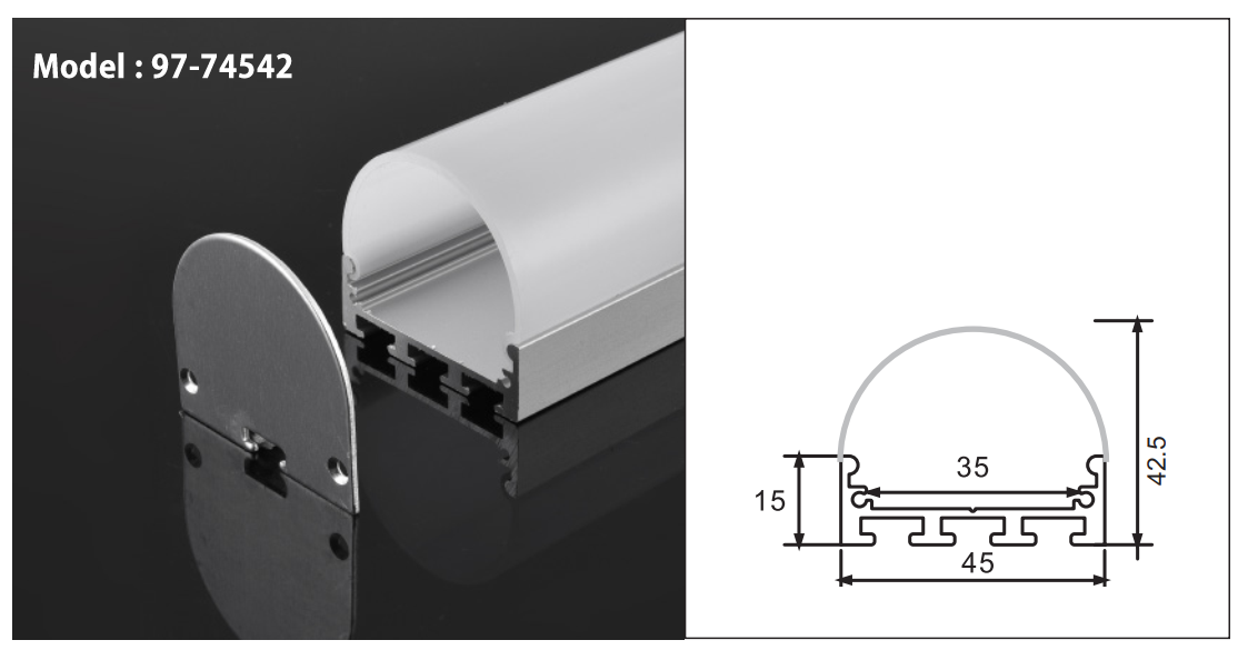 97-74542 LED CHANNEL 45X42MM 8FT with COVER