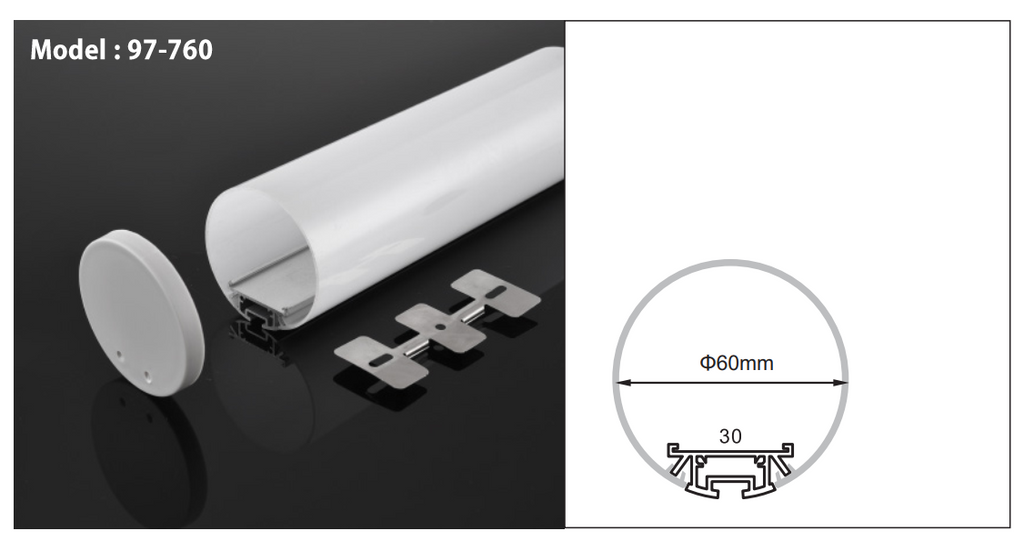 97-760 ROUND LED CHANNEL DIAMETER 6CM 8FT with COVER – AA Electronics