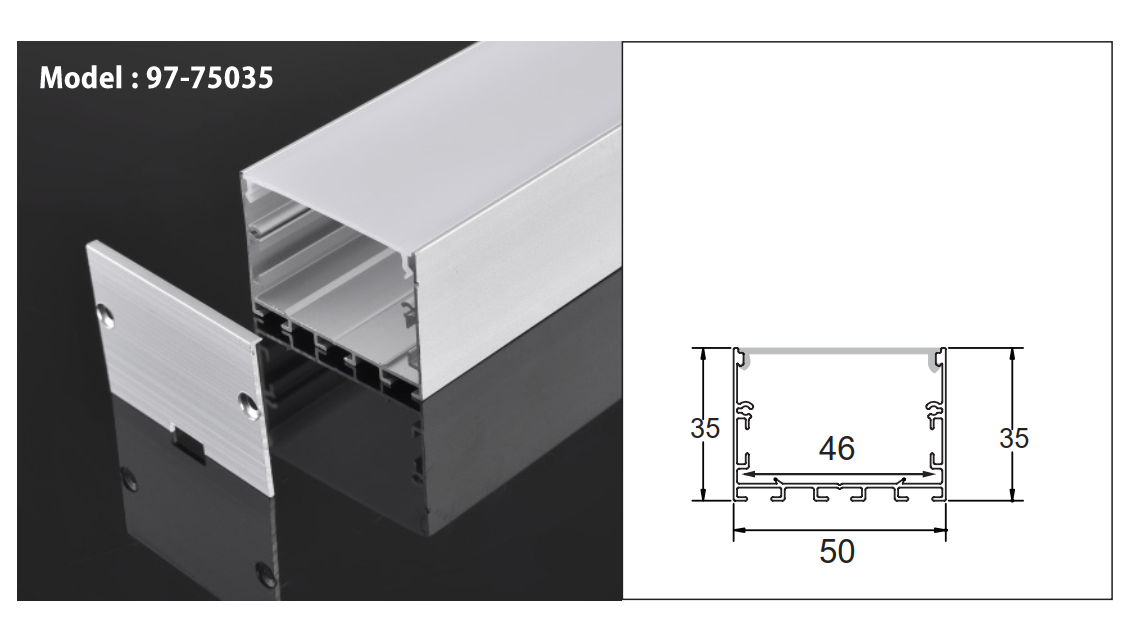 97-75035 LED CHANNEL 50X35MM 8FT with COVER