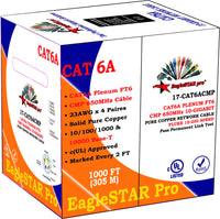 17-CAT6ACMP CAT6A Bulk Cable FT6 cUL Certified CMP 23AWG x 4 Pairs Solid Pure Copper 10 Gigabit 1000FT Marked Every 2FT