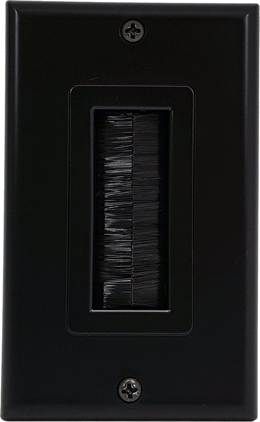 07-6086-01BK 1-Gang Brush Cable Pass Through Decorative Wall Plate - Black