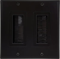 07-6086-02BK 2-Gang Brush Cable Pass Through Decorative Wall Plate - Black