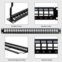 07-6203-01 1U 19" Metal Rack Mount 24-Port Blank Keystone Distribution Frame
