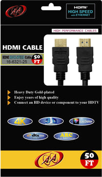 16-6321-50 HDMI High Speed Cable 4K 3D HDMI Cable version 1.4 - 50 Ft