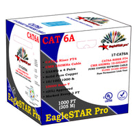 17-CAT6ACMR CAT6A Bulk Cable 10 Gigabit F/UTP FT4 cUL Certified CMR 23AWG x 4 Pairs Solid Pure Copper 1000FT Marked Every 2FT