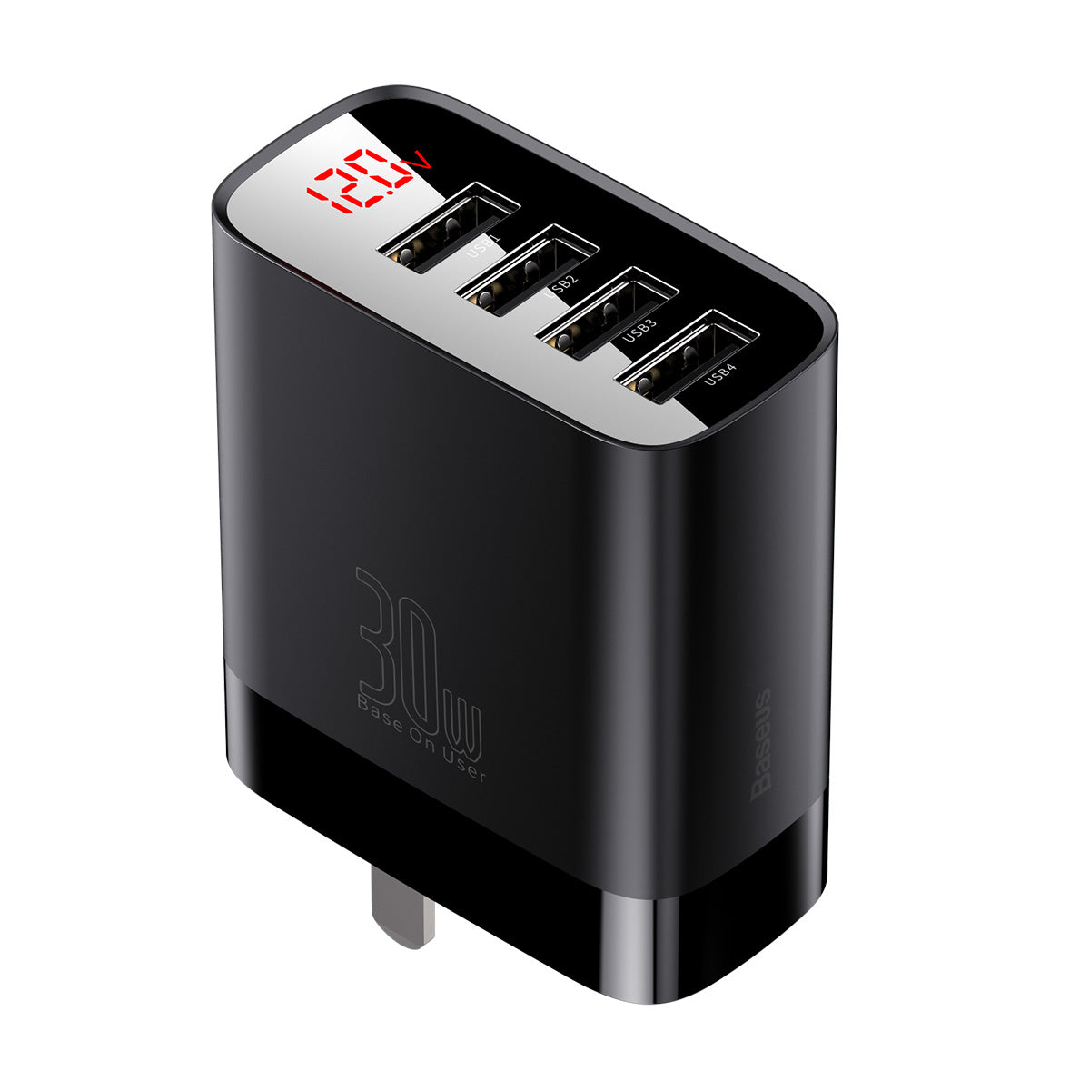 70-4CCJMHB-A01 Digital Display 4 USB Travel Charger 30W, Black