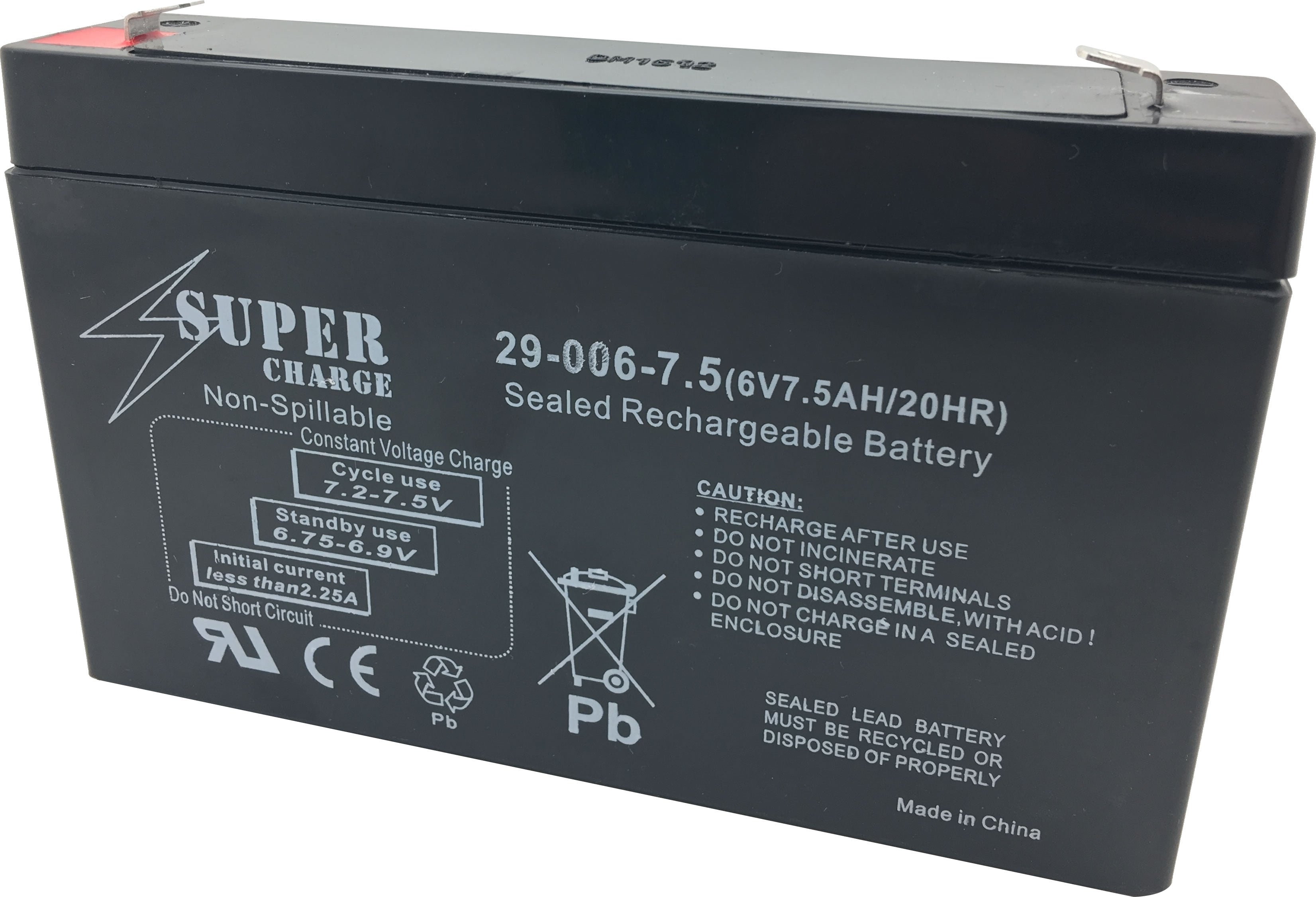 29-006-7.5 Rechargeable Battery 6V 7.5AH 20HR