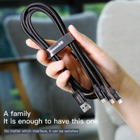 70-4CAMLT-PY01 (Micro +Type C+ iPhone) 3-in-1 Cable, 1.2Meter, 3.5A, Nylon Braided, Black