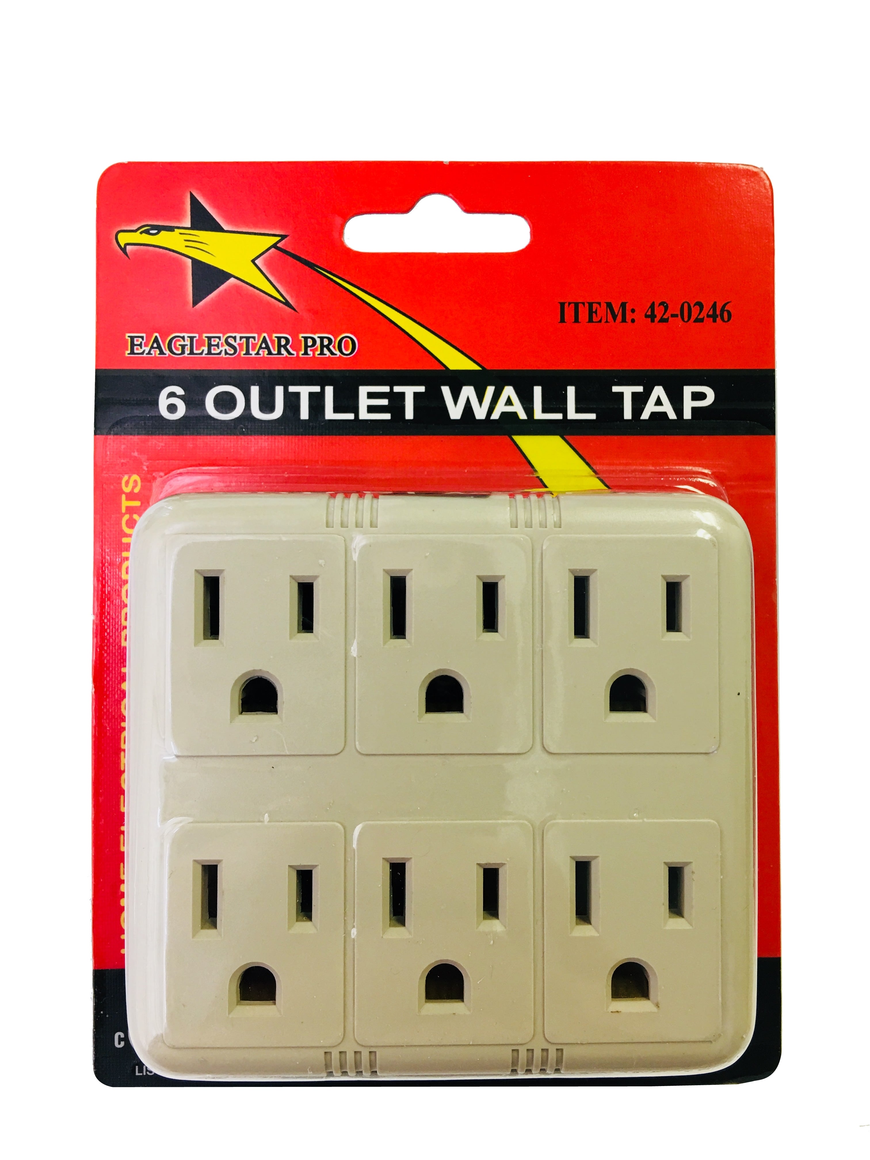 42-0246 6 Outlet Grounded Wall Tap Adapter, ETL Certified