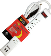 42-0404-01 6 Outlet Power Strip Bar with 3 ft Cord and dual USB, cUL Approved, horizontal power distribution