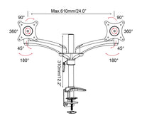 64-0348 Dual Arm Tilt Swivel LCD Screen Monitor Desk Mount with Base for 15-22 inches Screen