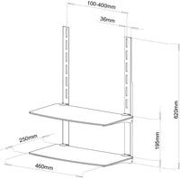 64-1202 Dual Glass Shelf Unit for Wall Mount TV Bracket