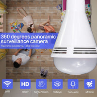 23-2113Y WiFi Camera 960P Panoramic Fisheye Camera Light Bulb Camera with Built in Bluetooth Speaker