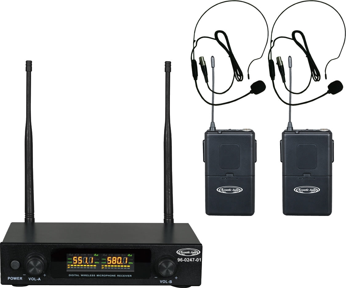 96-0247-01 Compact UHF Professional Wireless Microphone Systems - 2*Wireless Headsets