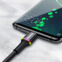70-4CALGH-D01 Durable Nylon Braided Lightning USB Cable with LED Light 2.4A 25cm, Black