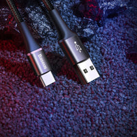 70-4CALGH-D01 Durable Nylon Braided Lightning USB Cable with LED Light 2.4A 25cm, Black