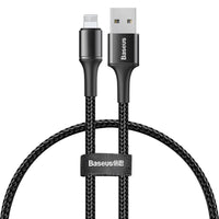 70-4CALGH-D01 Durable Nylon Braided Lightning USB Cable with LED Light 2.4A 25cm, Black