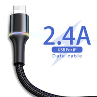 70-4CALGH-D01 Durable Nylon Braided Lightning USB Cable with LED Light 2.4A 25cm, Black