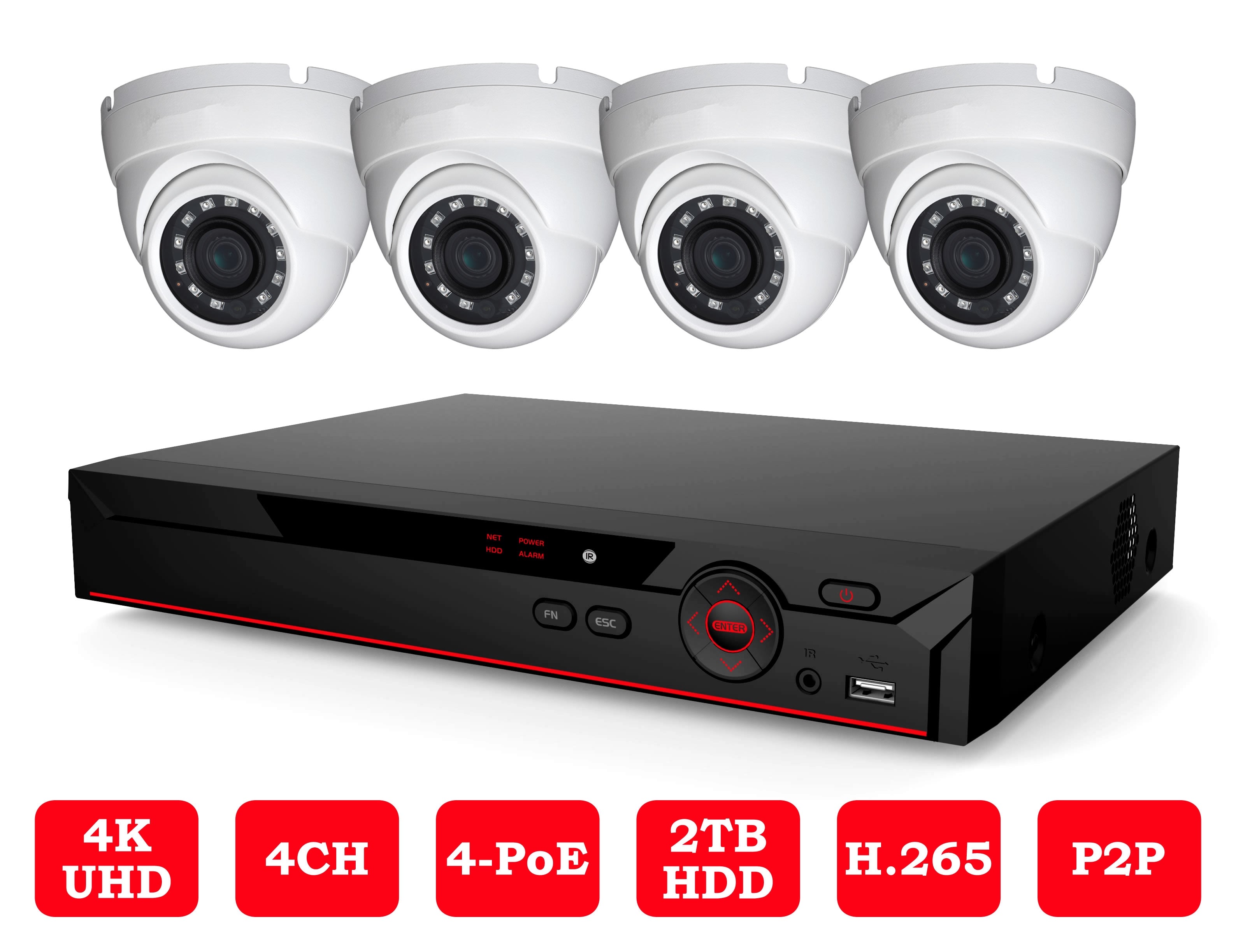 23-4NV41A04P-4C 4K IP 4-Channel PoE 4 Cameras Indoor/Outdoor Package