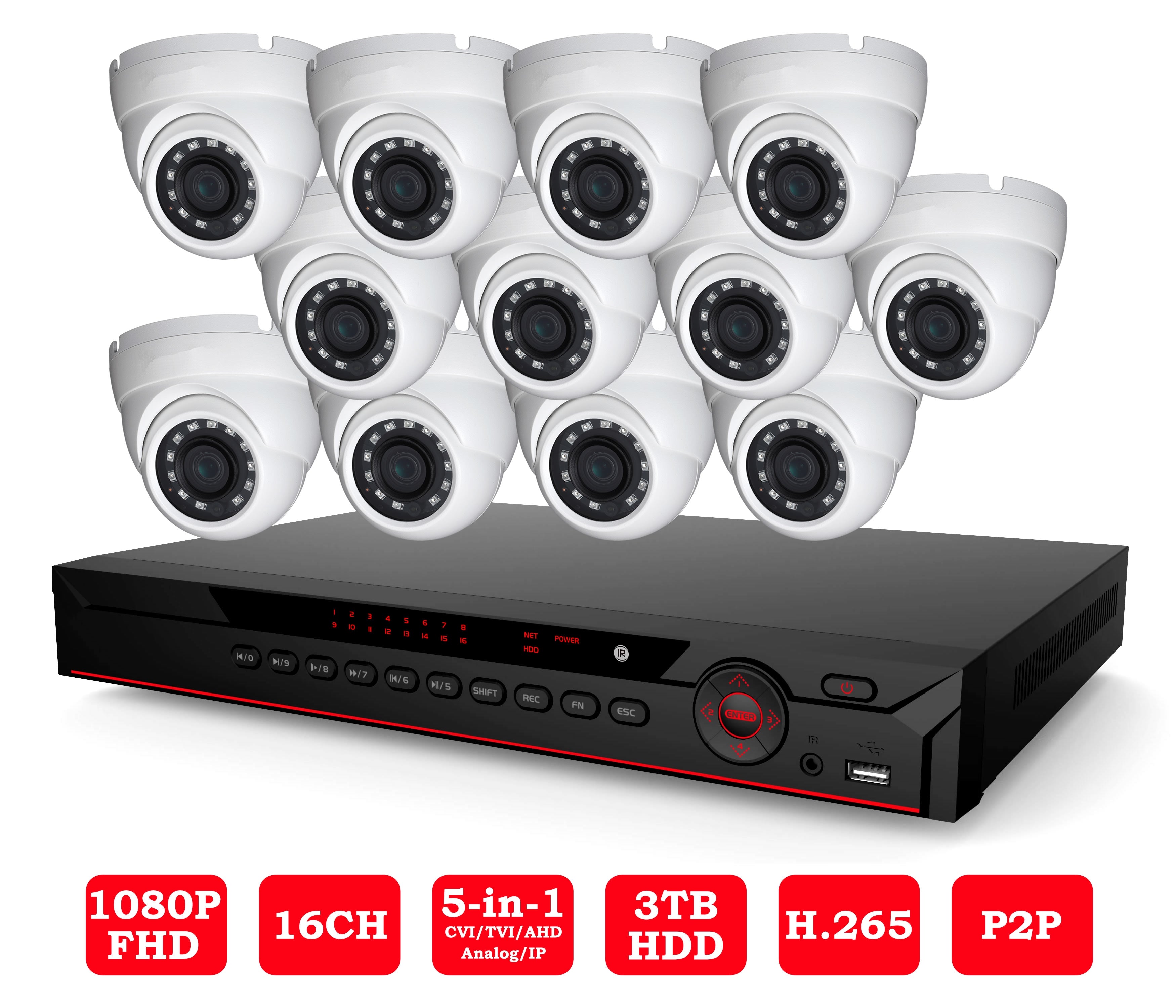 23-4XV52A16-12C 2MP HDCVI 16 Channel 12 Cameras Indoor/Outdoor Package